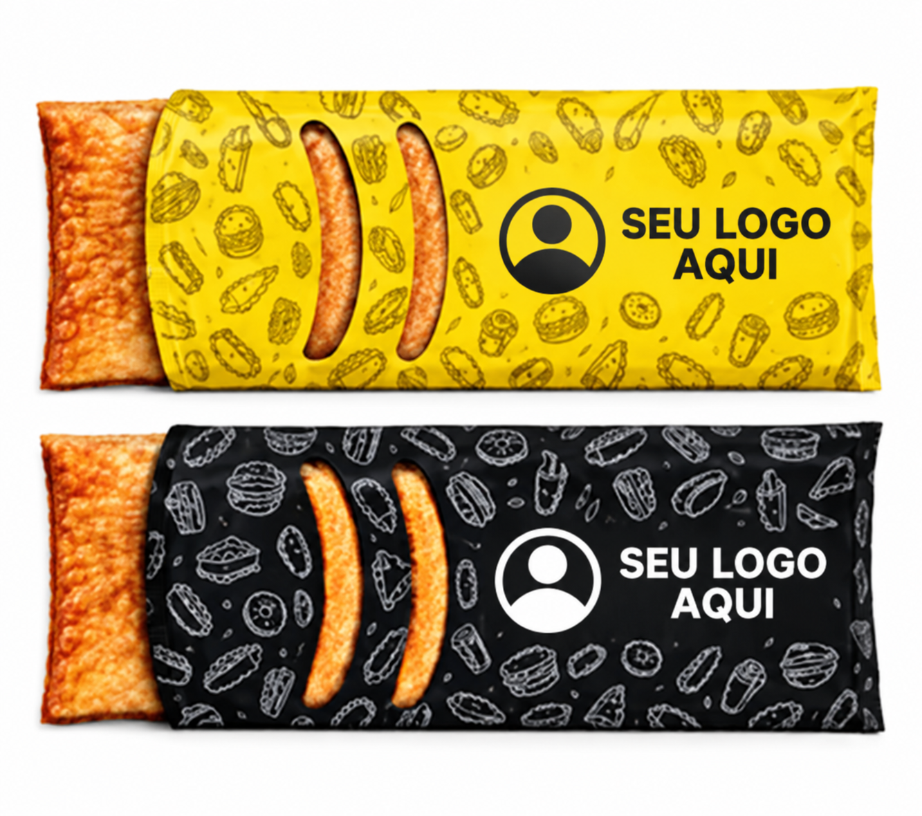 Foto original da caixa de pastel com Seu logo aqui, exemplo personalizado