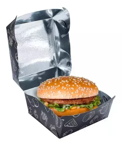 Caixa Metalizada para Hambúrguer para delivery — embalagem food service Forpack