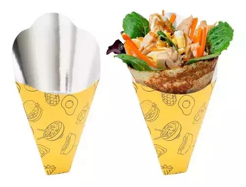 Embalagem Cx Aluminizada Tapioca Crepe Francês Temaki 50un para delivery — embalagem food service Forpack